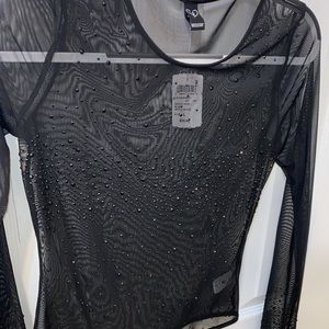 Sheer Black Rhinestoned Bodysuit from Windsor - L